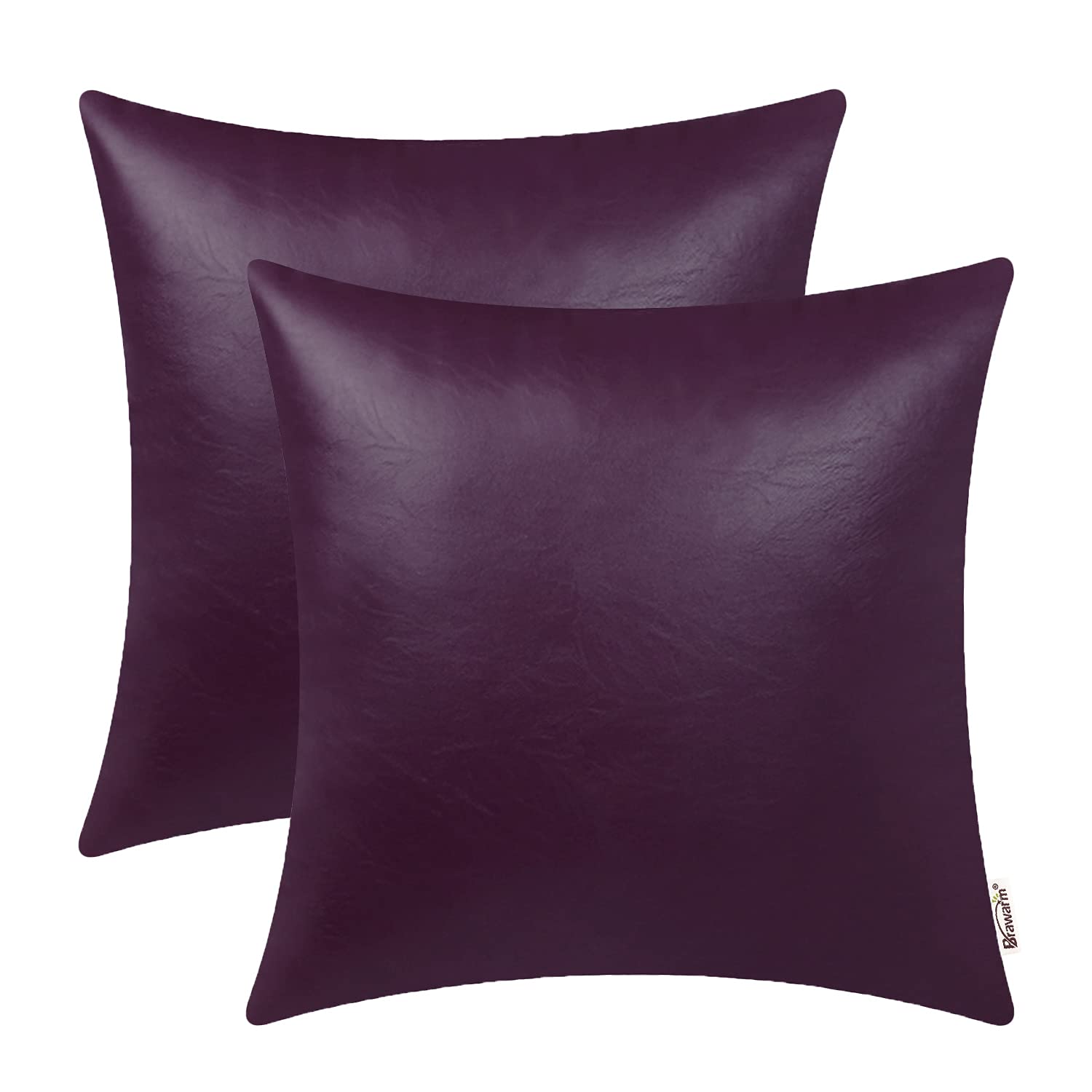 Brawarm Faux Leather Throw Pillow Covers 16 X 16 Inches - Purple Leather Pilow Covers Pack Of 2, Solid Dyed Leather Pillowcases